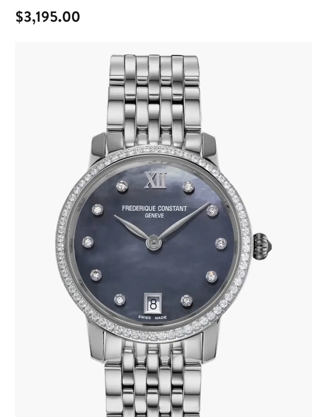 Frédérique Constant Slimline Diamond Watch EUC. Retail $3195
